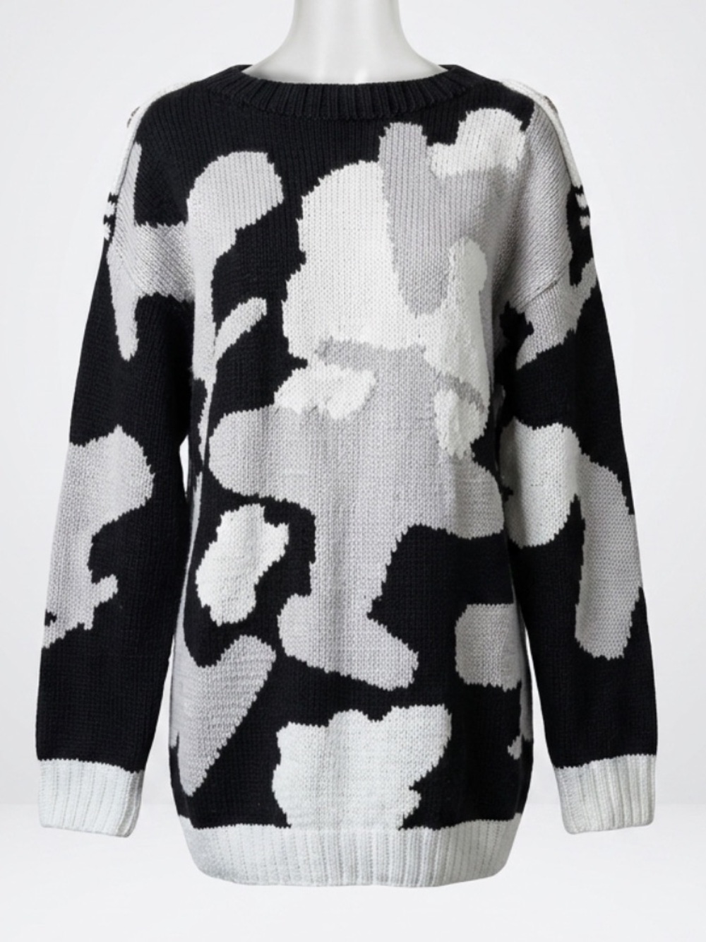 Kielo Dyson VTG Cotton sweater, airplanes&clouds?, b/w/grey, L, GUC